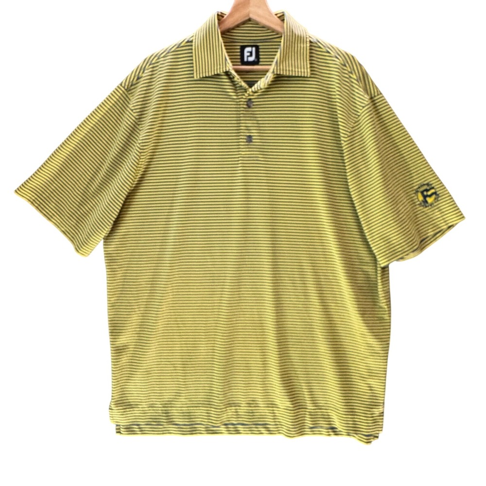 FootJoy Golf Polo Shirt Mens L Yellow Navy Stripe Performance Canebreak CC
